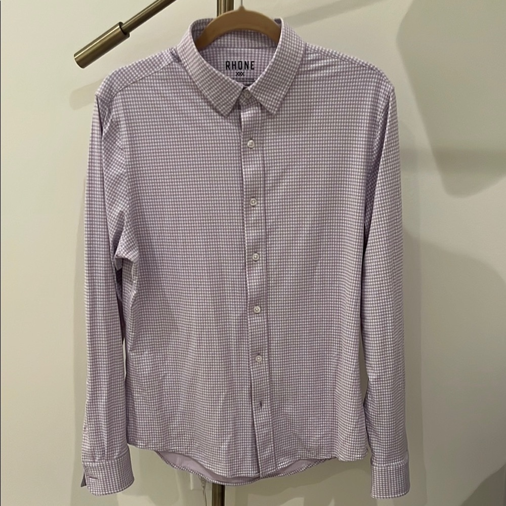 Rhone Commuter Slim Dress Shirt in Lavender Gingham